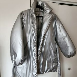 Lovers + Friends silver puffer coat